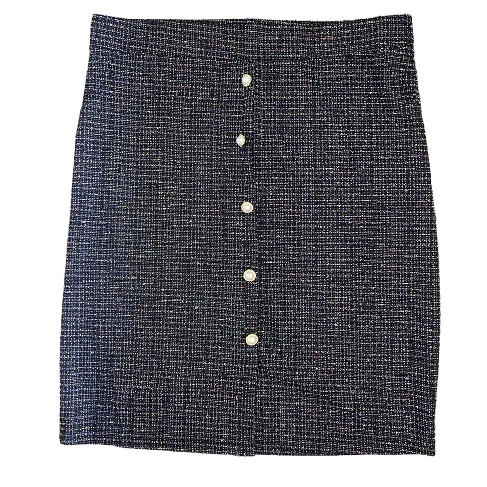Elegant Black Tweed Skirt with Button Detail